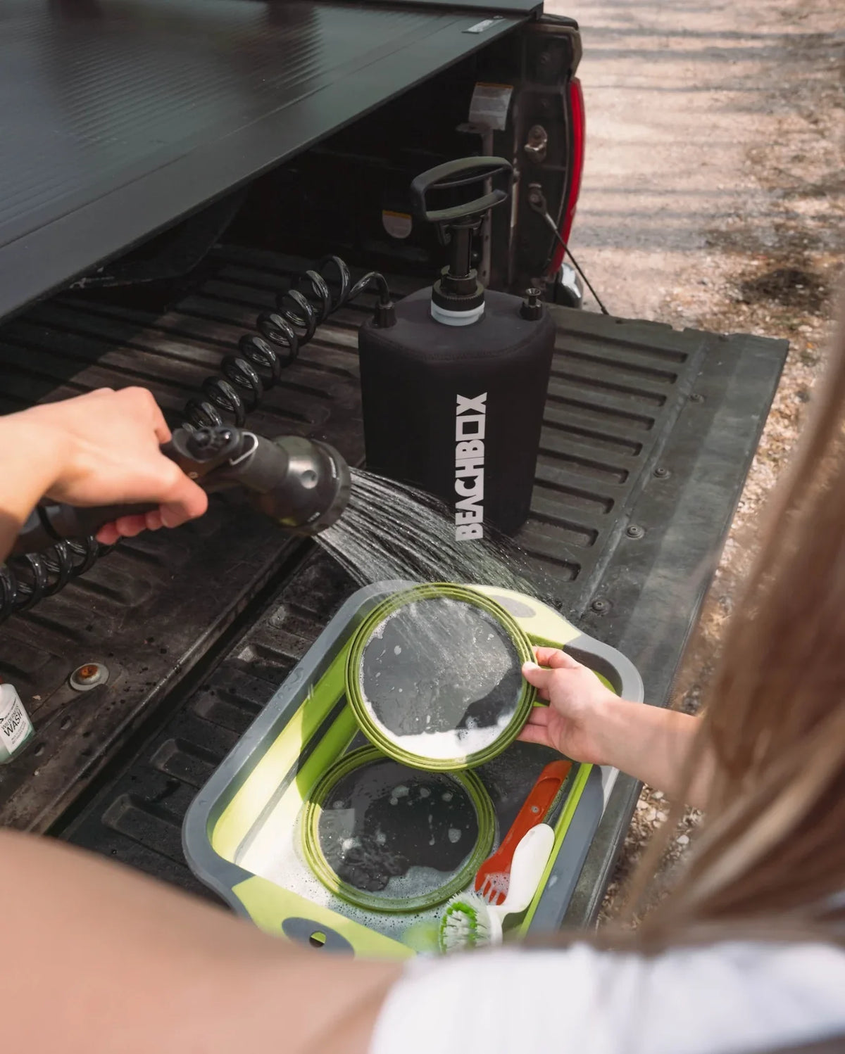 BeachBox portable shower tank for off-grid van life water use