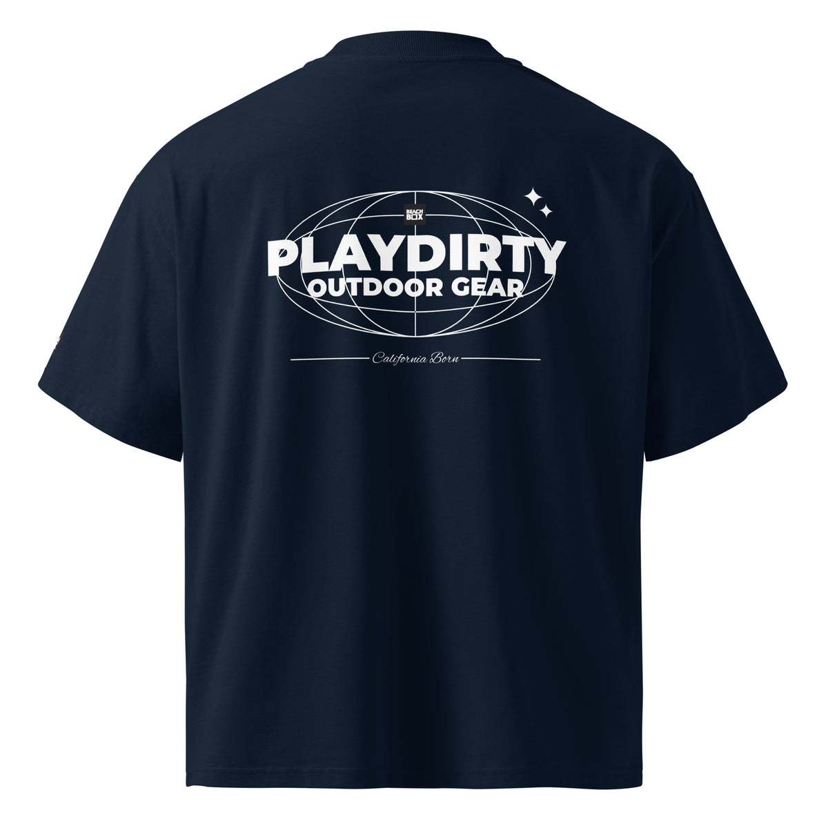 Play Dirty organic oversized high-neck T-shirt in French navy, back view