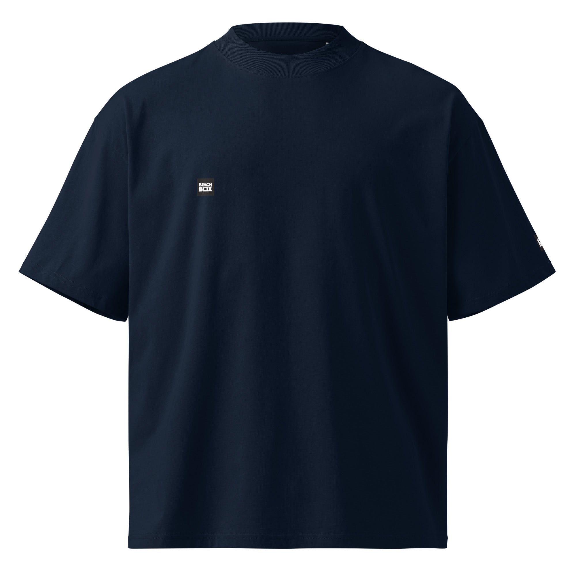 Play Dirty organic oversized high-neck T-shirt in French navy, front view