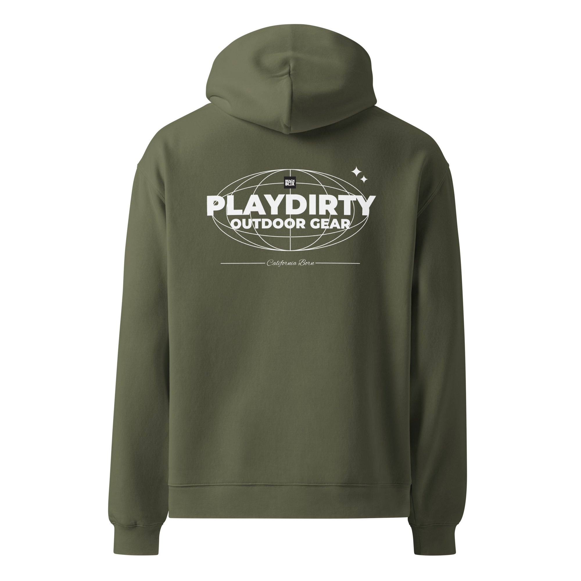 Play Dirty oversized hoodie in cypress green, back view