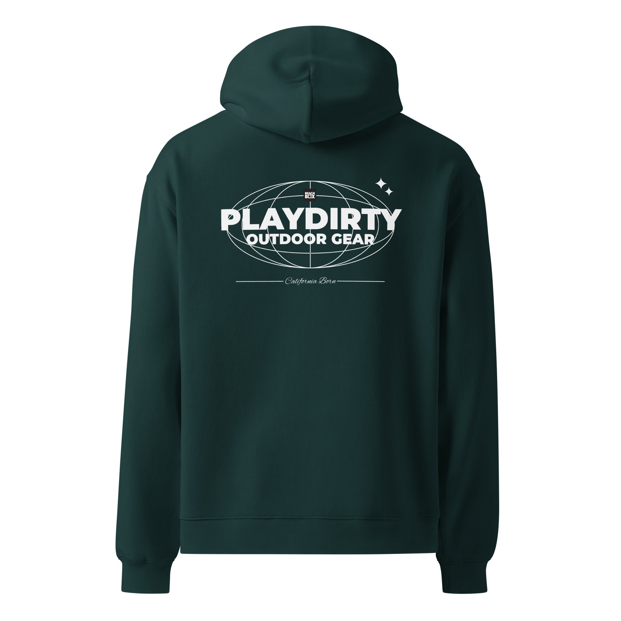 Play Dirty oversized hoodie in pine green, back view