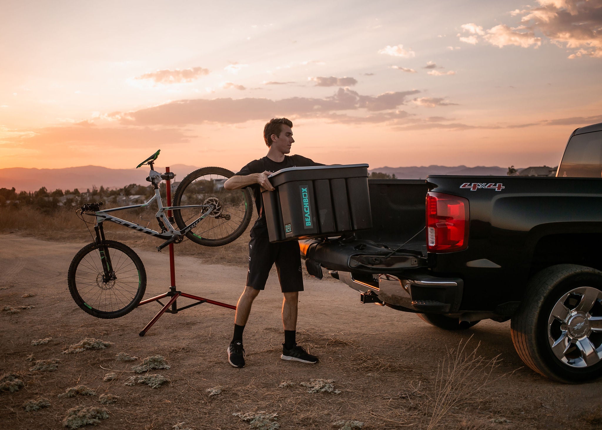 The Beachbox is the ultimate portable shower rinse kit for a mountain bike ride