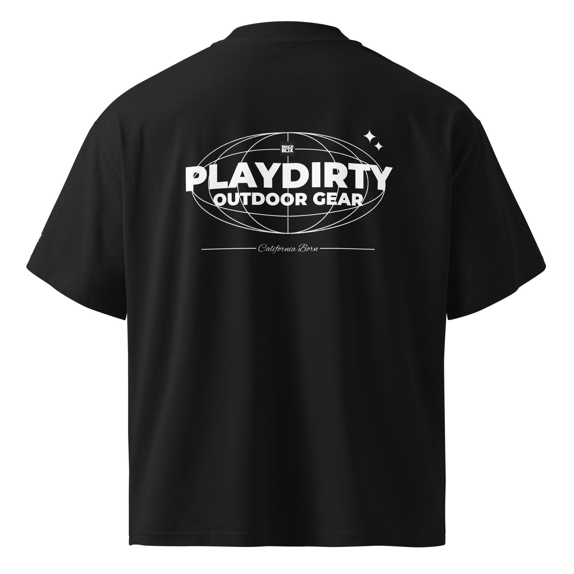 Play Dirty organic oversized high-neck T-shirt in black, back view