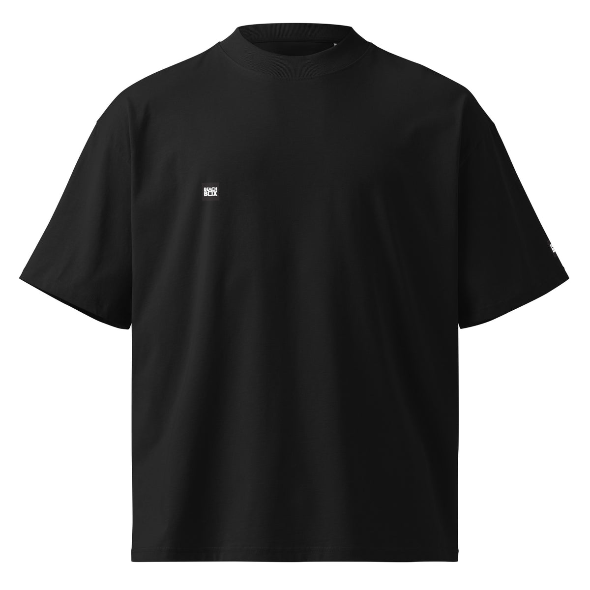 Play Dirty organic oversized high-neck T-shirt in black, front view