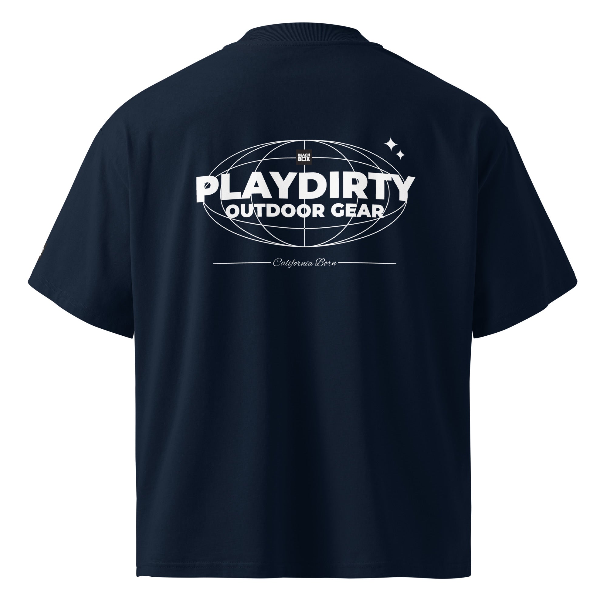 Play Dirty organic oversized high-neck T-shirt in French navy, back view