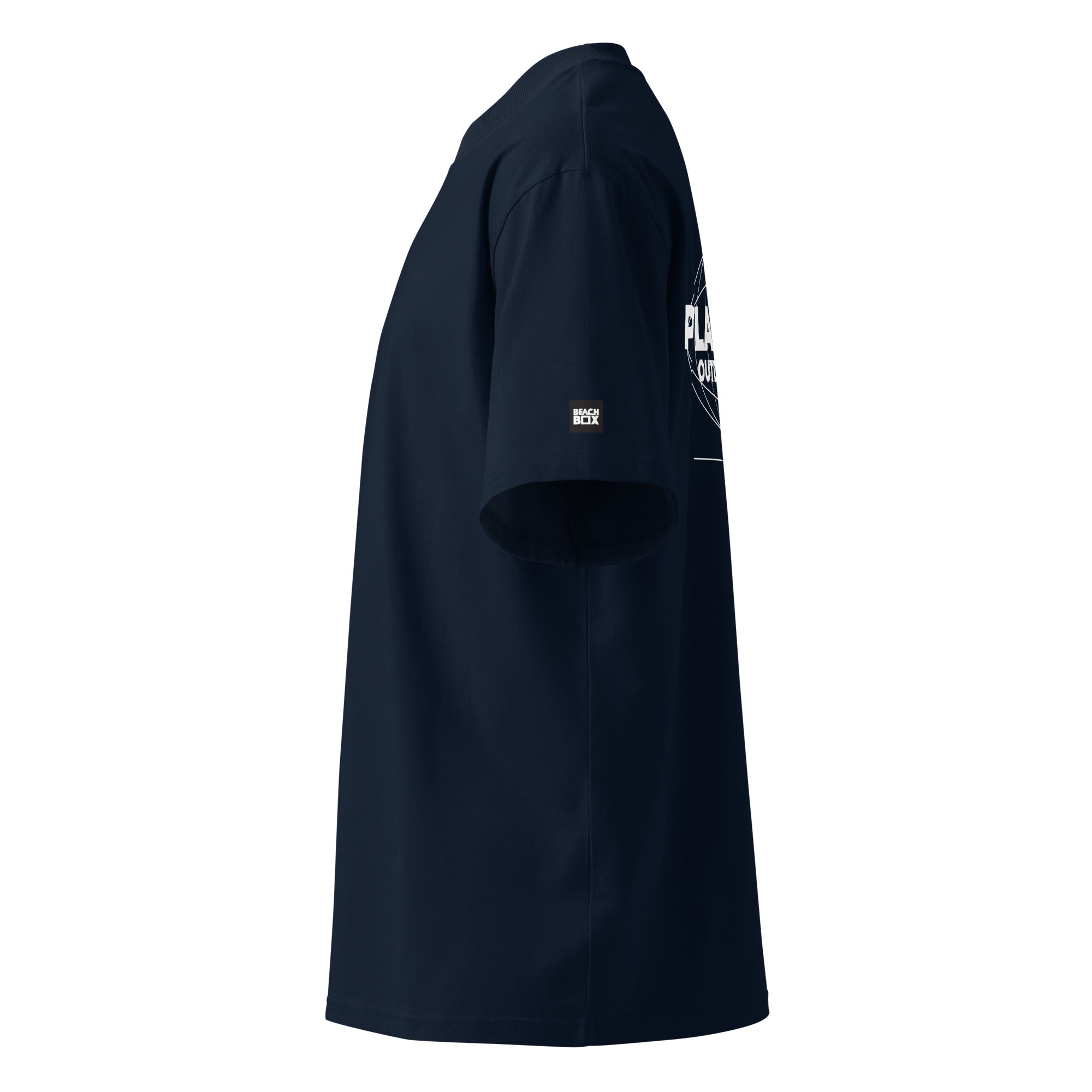 Play Dirty organic oversized high-neck T-shirt in French navy, left side view
