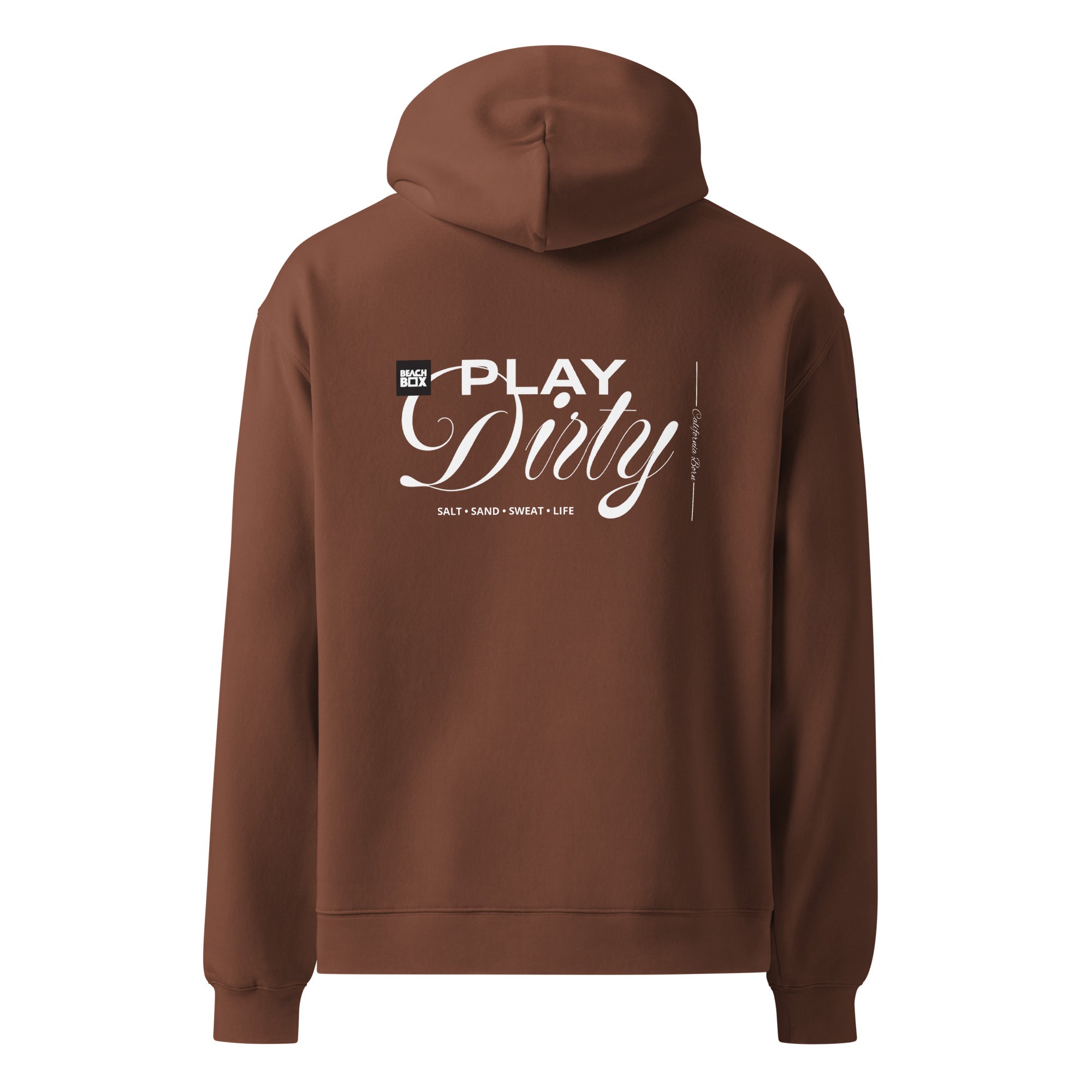 Play Dirty CA Born oversized hoodie in chestnut, back view
